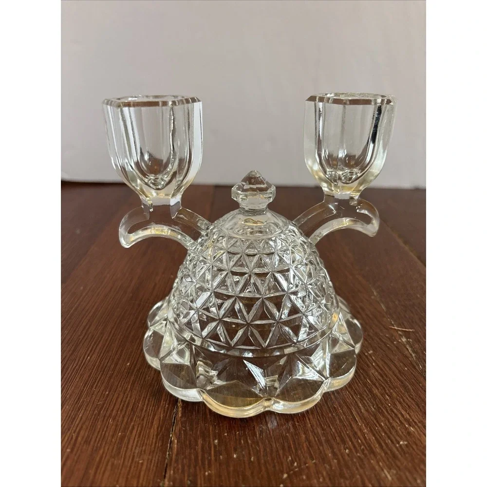 Laced‎ Edge Clear by Imperial Glass Ohio Double Light Candle Stick